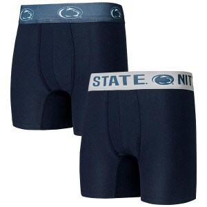 navy boxer briefs: one pair navy waistband with Athletic Logos, other pair gray waistband with Penn State Nittany Lions and Athletic Logo